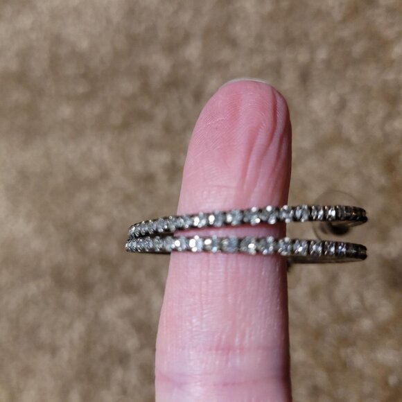 Cubic zirconia diamond hoop earrings set in silver - Picture 1 of 4